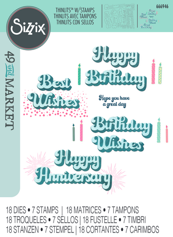 Sizzix Thinlits Die w/Stamps by 49 and Market Birthday Wishes (18+7pcs) (666946) Sizzix Thinlits Die w/Stamps by 49 and Market Birthday Wishes (18+7pcs) (666946)