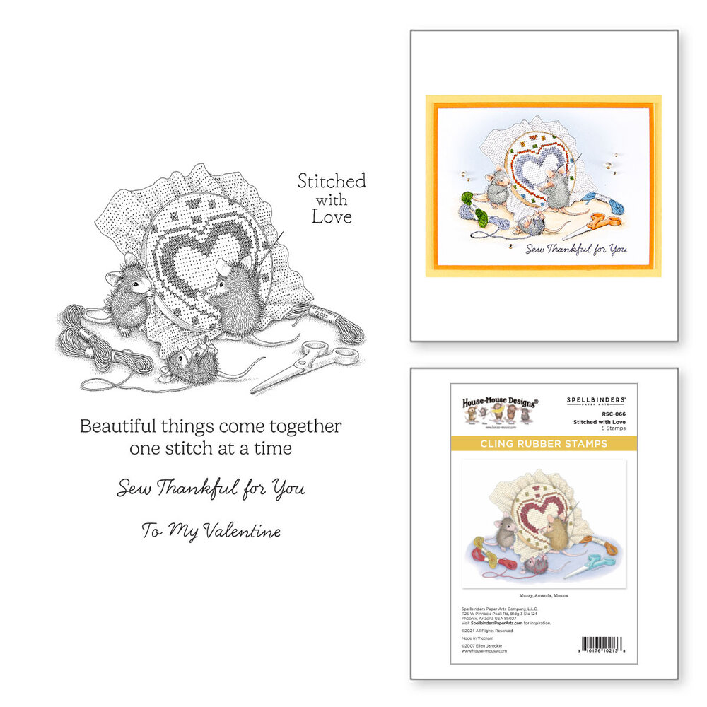 Spellbinders House-Mouse Heart and Soul Cling Rubber Stamps Stitched with Love (RSC-066)