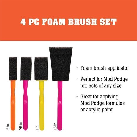 Mod Podge Foam Brush Set 1/2, 3/4, 1, 1 1/2 Inch (4pcs) (24959)