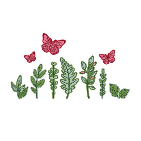 Sizzix Clear Stamps w/Framelits Die by Vicki Boutin Greenery Layers #1 (12+26pcs) (667075)