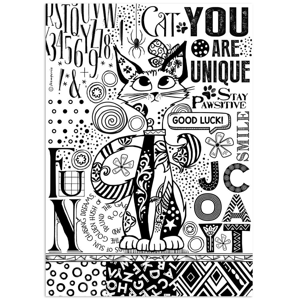 Stamperia Furry Friends A4 Rice Paper Cat One Color Print (6pcs) (DFSA41099)