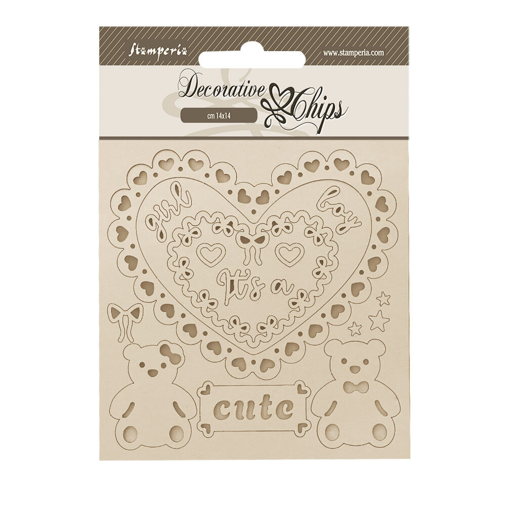 Stamperia Baby Decorative Chips Heart and Bears (SCB283)