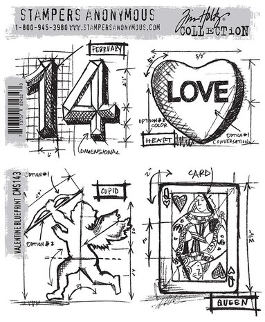 Stampers Anonymous Valentine Blueprint Tim Holtz Cling Stamps (CMS143)