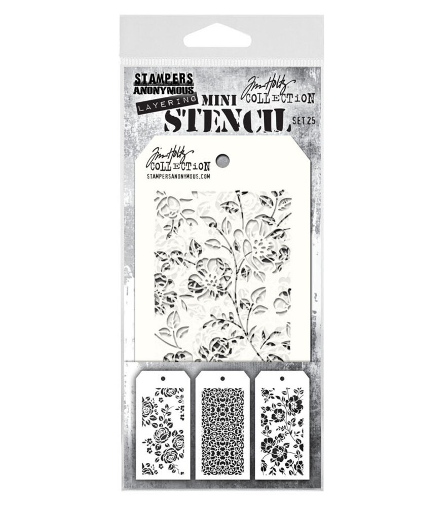 Stampers Anonymous Set #25 Tim Holtz Layering Mini Stencil (3pcs) (THMST025)