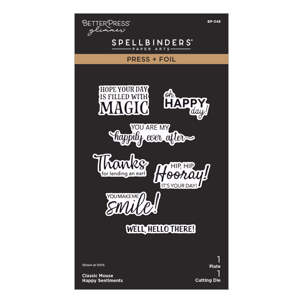 Spellbinders Classic Mouse Love Press + Foil Plate & Die Set Happy Sentiments (BP-348)