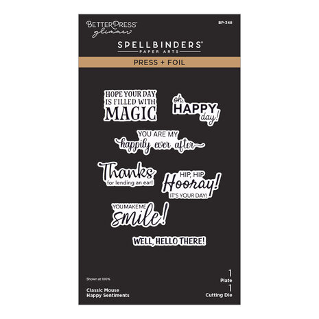 Spellbinders Classic Mouse Love Press + Foil Plate & Die Set Happy Sentiments (BP-348)