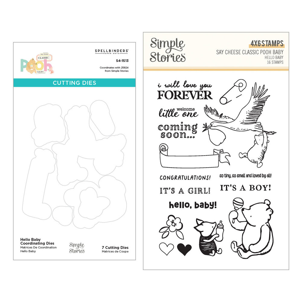 Spellbinders Say Cheese Classic Pooh Baby Stamp & Die Bundle Hello Baby (BD-1042)