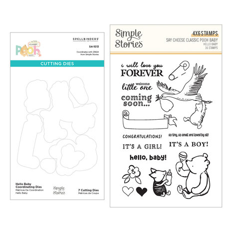 Spellbinders Say Cheese Classic Pooh Baby Stamp & Die Bundle Hello Baby (BD-1042)