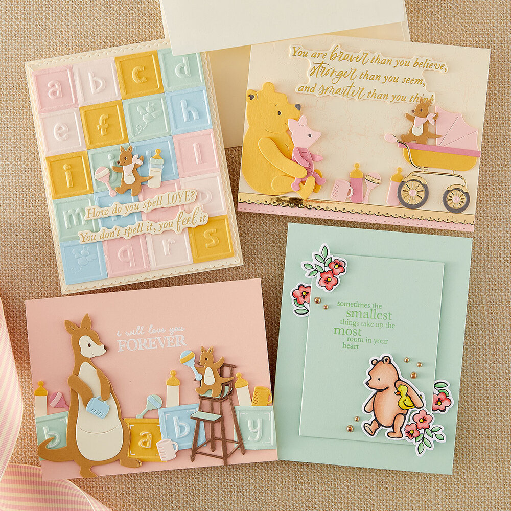 Spellbinders Say Cheese Classic Pooh Baby Press + Foil Plate & Die Set Sweet Sentiments (BP-342)