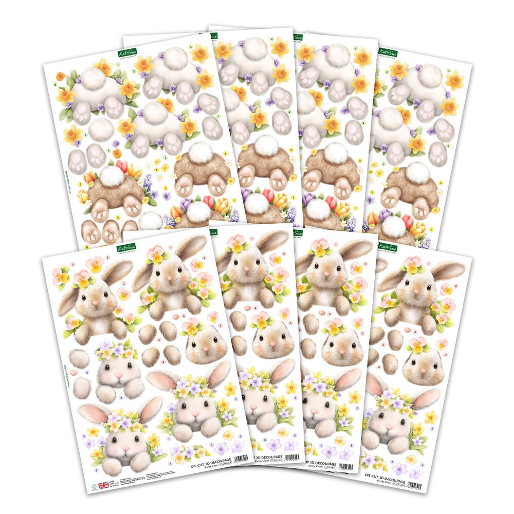 Katy Sue Designs Bunny Kisses & Fluffy Tails 3D Die-Cut Decoupage (8pcs) (11-DCD745)