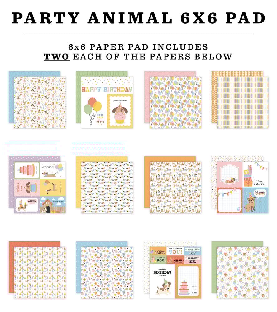 Echo Park Party Animal 6x6 Inch Paper Pad (PA480023) Echo Park Party Animal 6x6 Inch Paper Pad (PA480023)