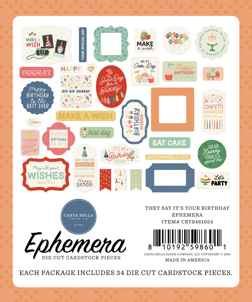 Carta Bella They Say It's Your Birthday Ephemera (CBYS481024) Carta Bella They Say It's Your Birthday Ephemera (CBYS481024)