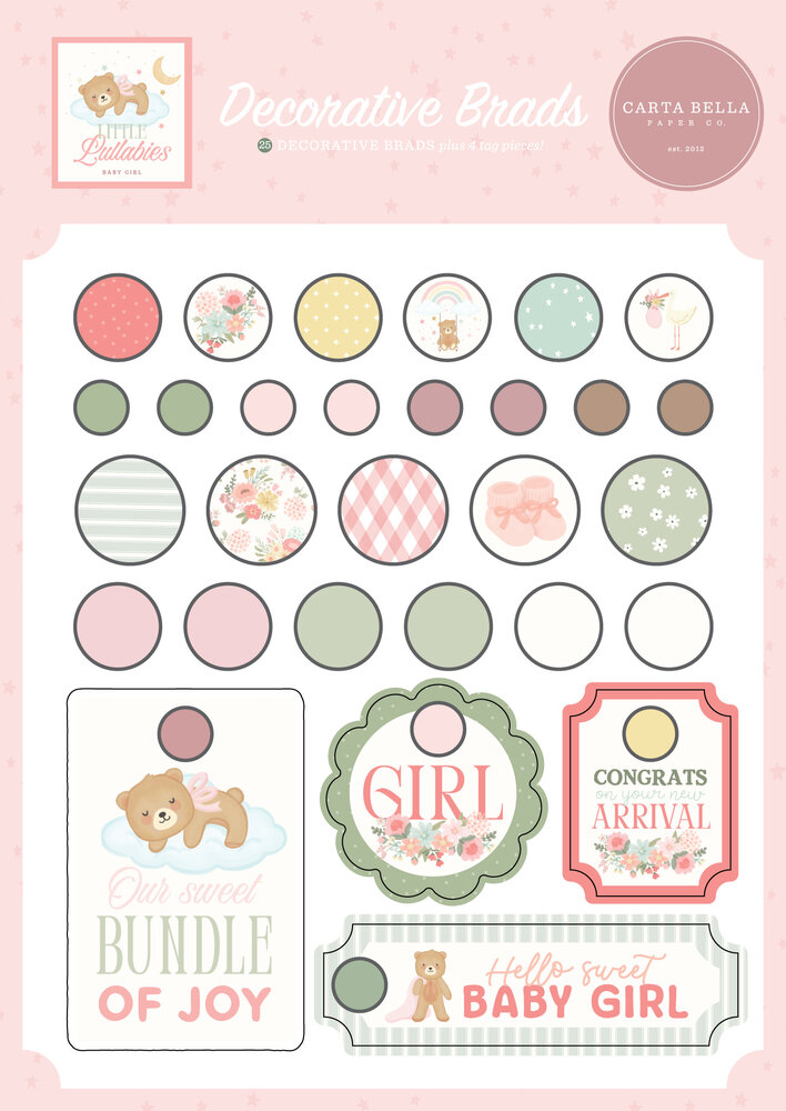 Carta Bella Little Lullabies Baby Girl Decorative Brads (CBLUG486020)