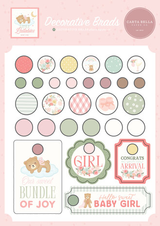 Carta Bella Little Lullabies Baby Girl Decorative Brads (CBLUG486020)
