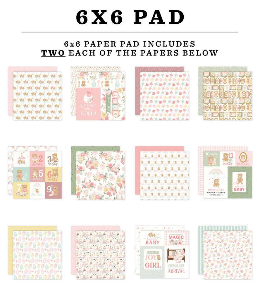 Carta Bella Little Lullabies Baby Girl 6x6 Inch Paper Pad (CBLUG486023)