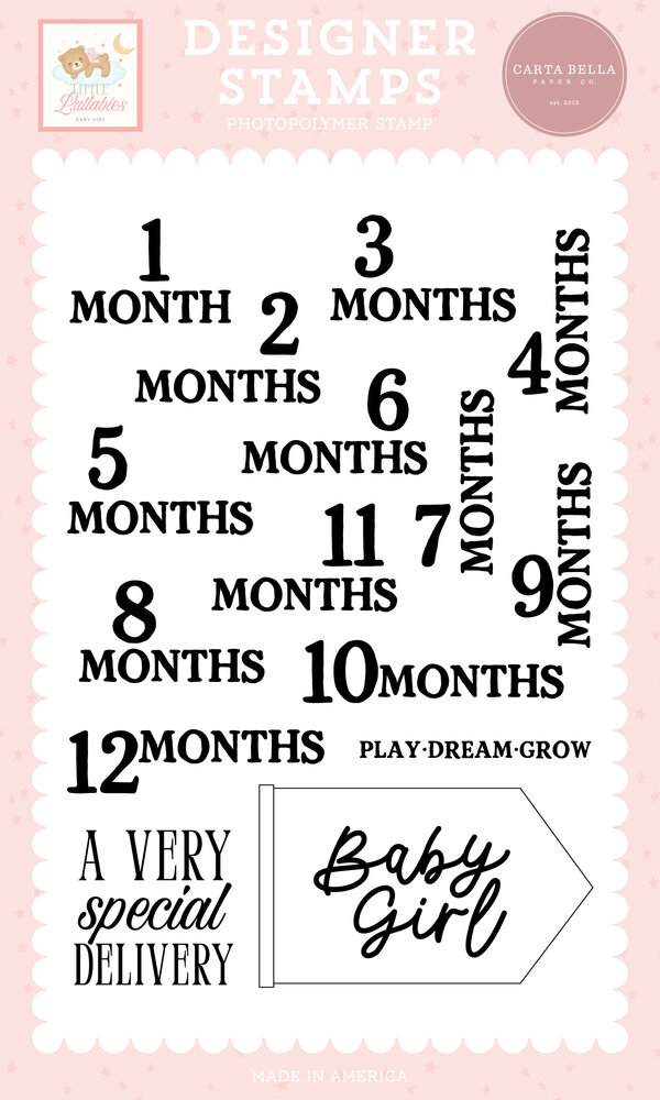 Carta Bella Little Lullabies Baby Girl Stamps Baby Girl Months (CBLUG486044)