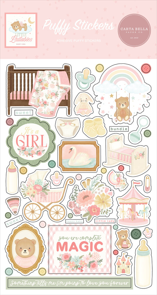 Carta Bella Little Lullabies Baby Girl Puffy Stickers (CBLUG486066)