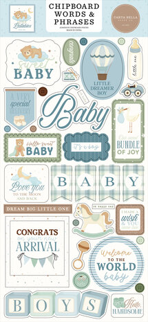 Carta Bella Little Lullabies Baby Boy Chipboard Words & Phrases (CBLUB485022)