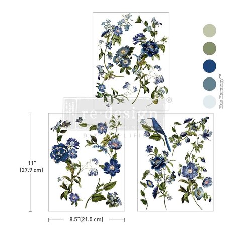 Re-Design with Prima Blue Nest Blooms 8,5x11 Inch Middy Transfers (3pcs) (681913)