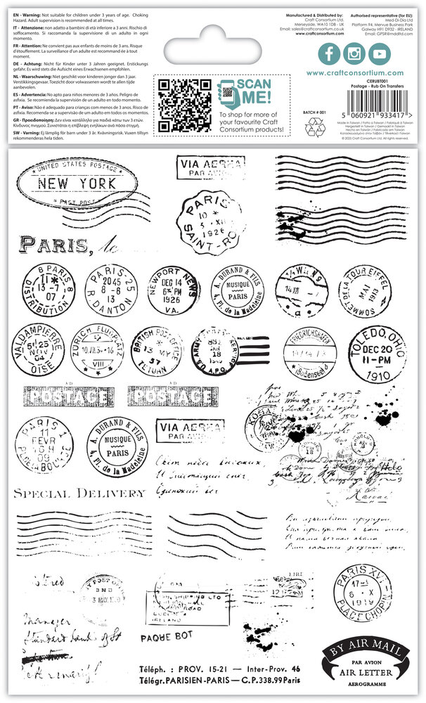 Craft Consortium The Collector Rub on Transfers Postage (2pcs) (CERUBT001) Craft Consortium The Collector Rub on Transfers Postage (2pcs) (CERUBT001)
