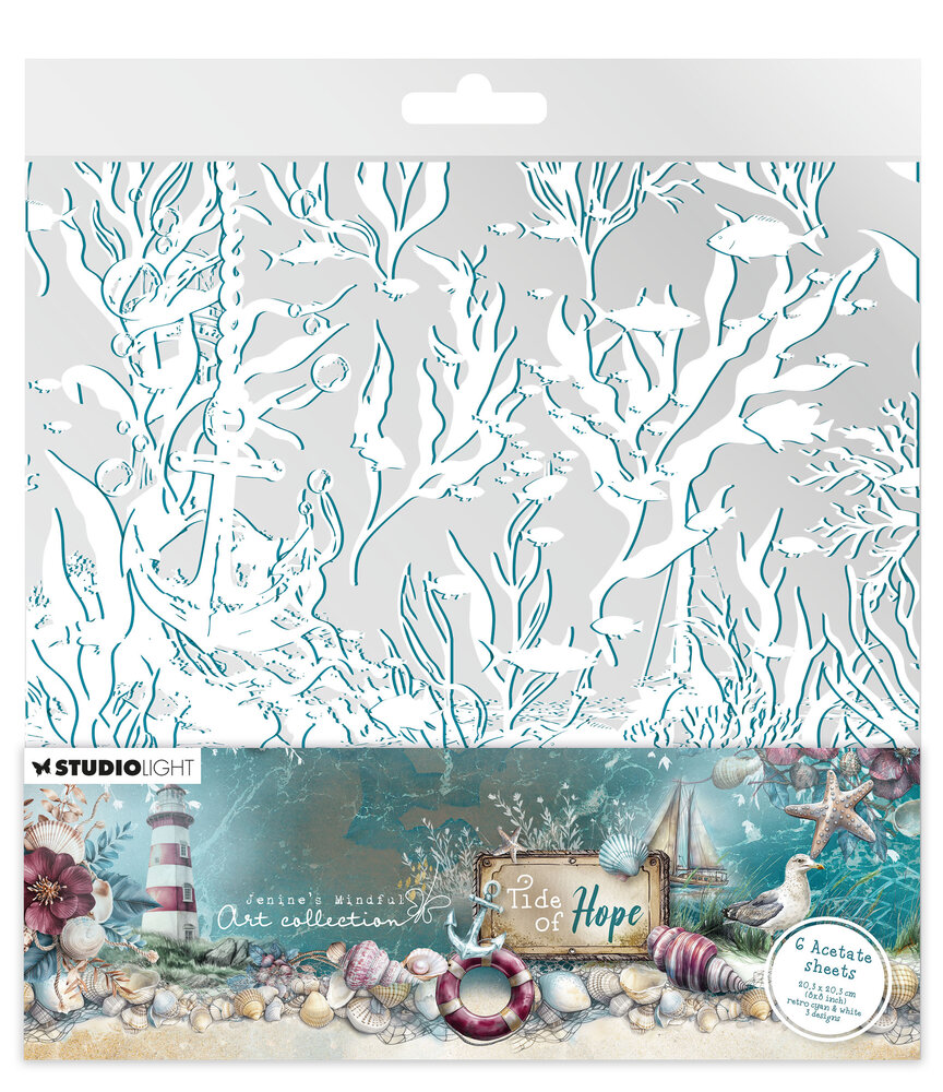 Studio Light Tide of Hope Acetate Sheets 8x8 Inch Retro Cyan & White (6pcs) (JMA-TH-ACS21)