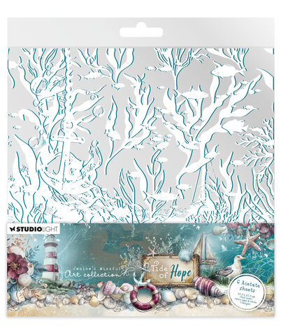 Studio Light Tide of Hope Acetate Sheets 8x8 Inch Retro Cyan & White (6pcs) (JMA-TH-ACS21)