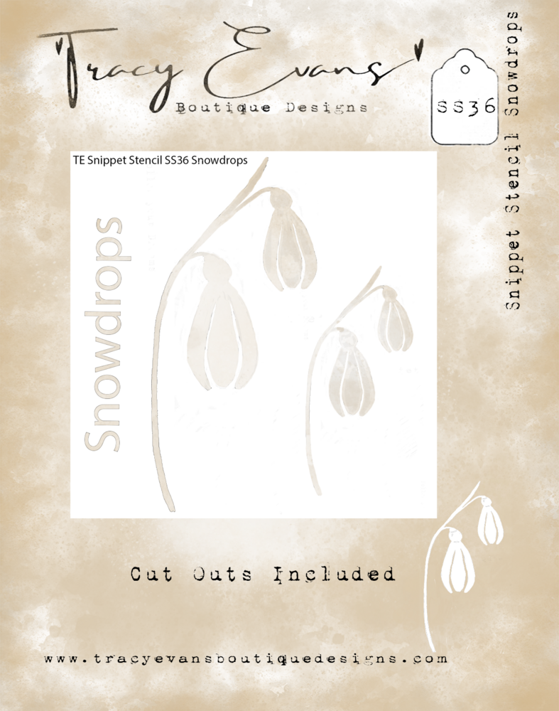 Tracy Evans Snowdrops 4x4 Inch Snippet Stencil (SS036)