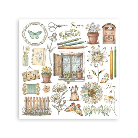 Stamperia Daisy Art Rub-On 15,5x15,5cm Assortment (6pcs) (DFLRBX08)