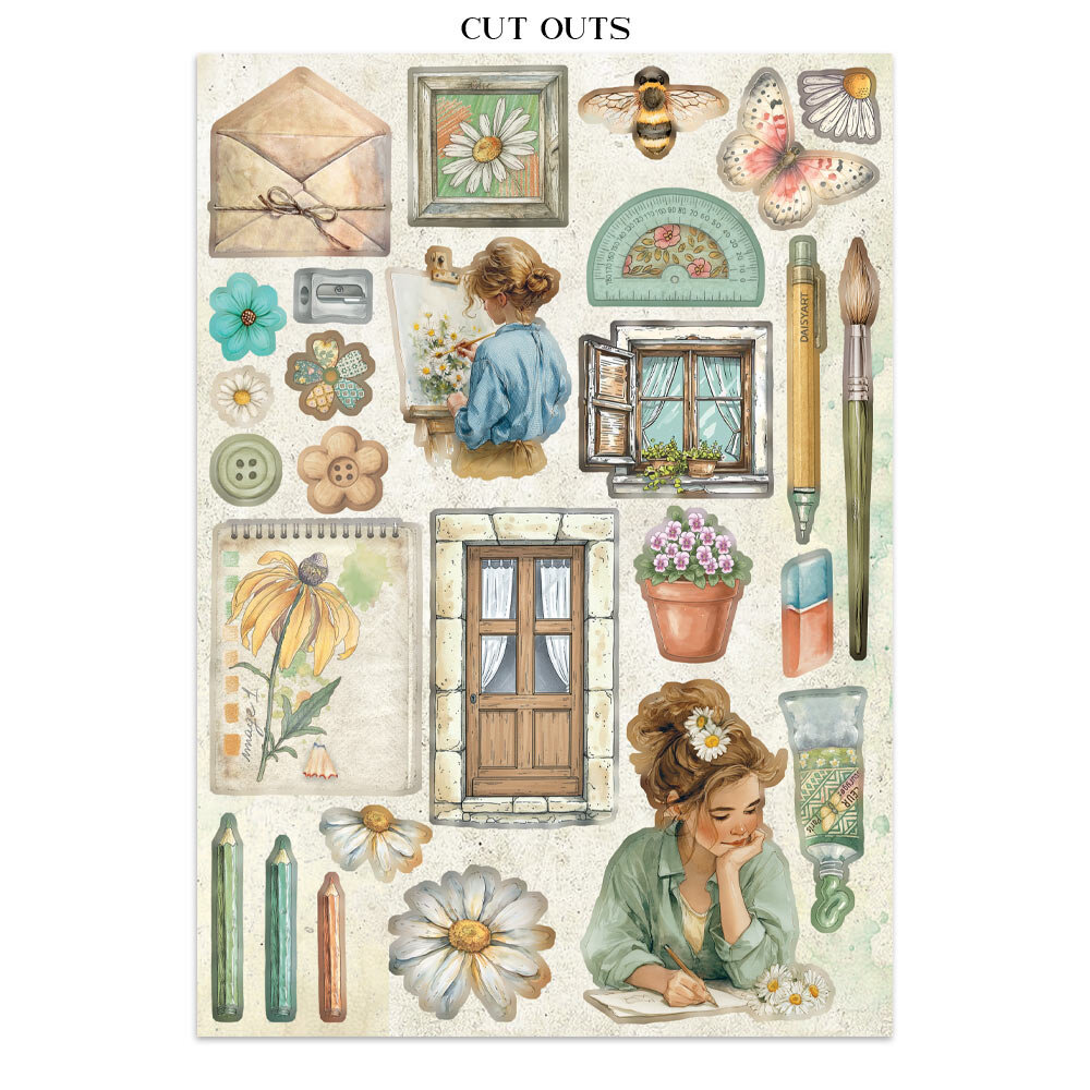 Stamperia Daisy Art Junk Journal Stickers, Backgrounds, Cut-Outs (SBJK14)