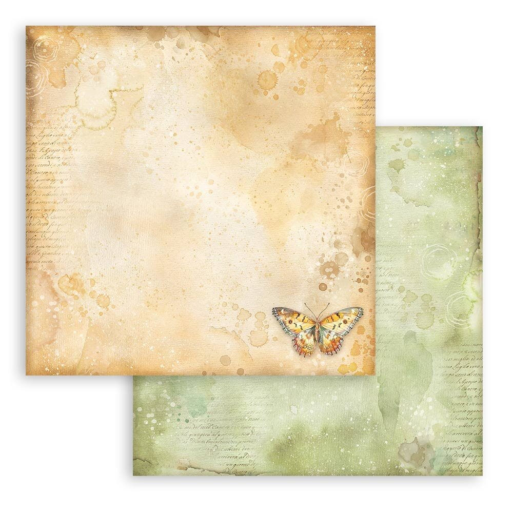 Stamperia Daisy Art 12x12 Inch Paper Sheet Ochre Pattern with Butterfly (10pcs) (SBB1132)