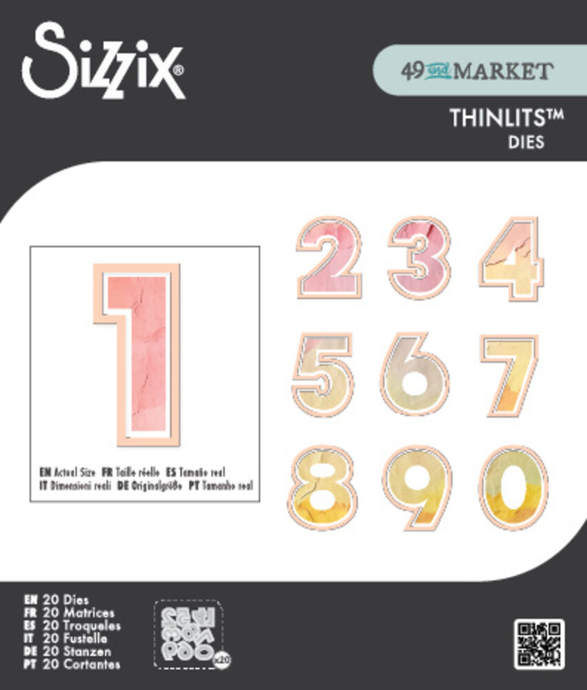 Sizzix Thinlits Die by 49 and Market This or That 2 Inch Numbers (20pcs) (666952)