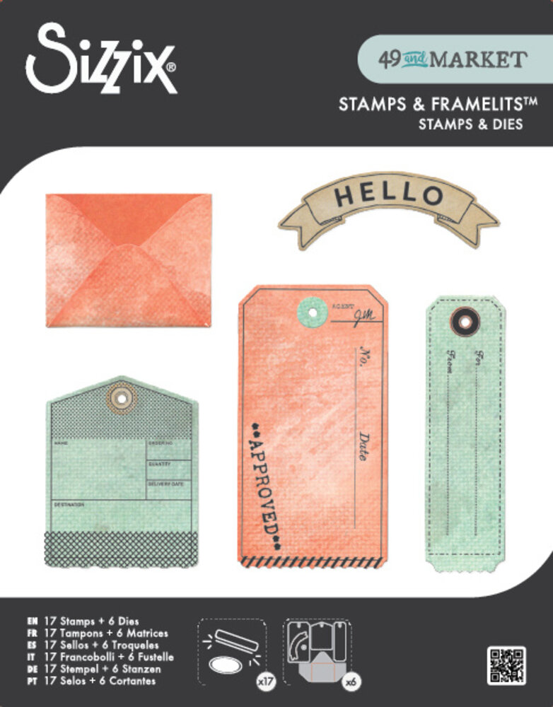 Sizzix Clear Stamps w/Framelits Die by 49 & Market Tag It (6+17pcs) (667064)