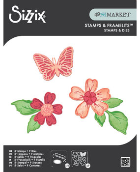 Sizzix Clear Stamps w/Framelits Die by 49 & Market Sweet Sprigs (19+9pcs) (667063)