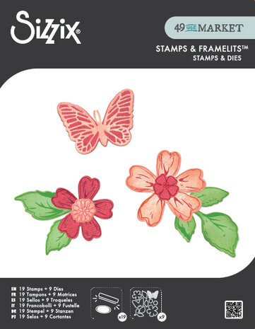 Sizzix Clear Stamps w/Framelits Die by 49 & Market Sweet Sprigs (19+9pcs) (667063)