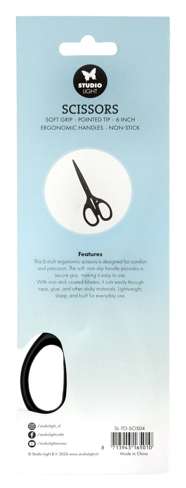 Studio Light Scissors Soft Grip/Pointed Tip/Non Stick 6 Inch - Black (SL-TO-SCIS04)