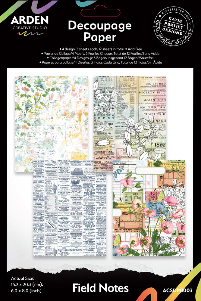 Arden Creative Studio Field Notes 6x8 Inch Decoupage Paper (12pcs) (ACSDP0003) Arden Creative Studio Field Notes 6x8 Inch Decoupage Paper (12pcs) (ACSDP0003)