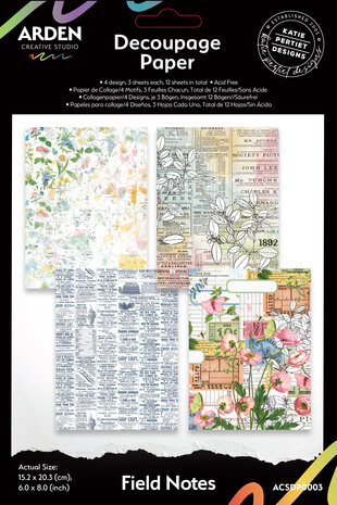 Arden Creative Studio Field Notes 6x8 Inch Decoupage Paper (12pcs) (ACSDP0003) Arden Creative Studio Field Notes 6x8 Inch Decoupage Paper (12pcs) (ACSDP0003)