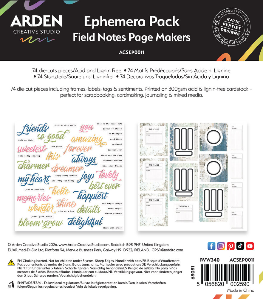 Arden Creative Studio Field Notes Page Makers Ephemera Pack (74pcs) (ACSEP0011) Arden Creative Studio Field Notes Page Makers Ephemera Pack (74pcs) (ACSEP0011)