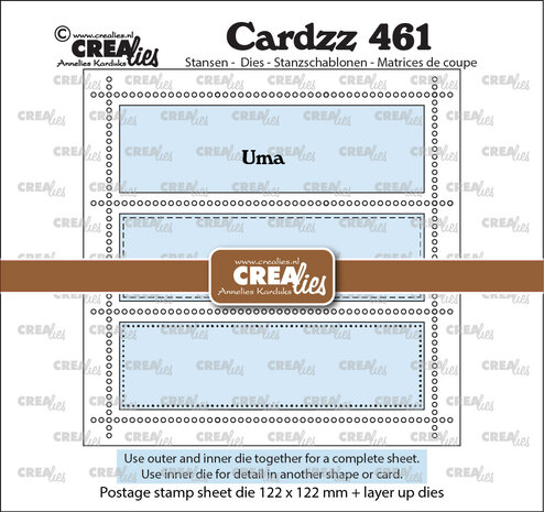Crealies Cardzz Dies Square Postage Stamp Sheet Uma with 3 Rectangles (CLCZ461)