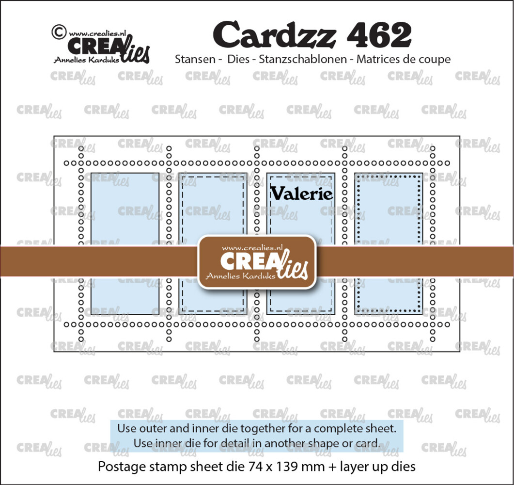 Crealies Cardzz Stansen Mini Slimline Postzegelvel Valerie met 4 Rechthoeken Verticaal (CLCZ462)