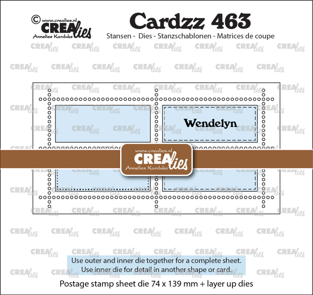 Crealies Cardzz Stansen Mini Slimline Postzegelvel Wendelyn met 4 Rechthoeken Horizontaal (CLCZ463)