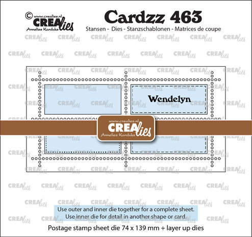 Crealies Cardzz Stansen Mini Slimline Postzegelvel Wendelyn met 4 Rechthoeken Horizontaal (CLCZ463)