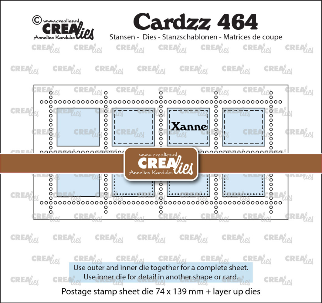 Crealies Cardzz Dies Mini Slimline Postage Stamp Sheet Xanne with 8 Rectangles (CLCZ464)