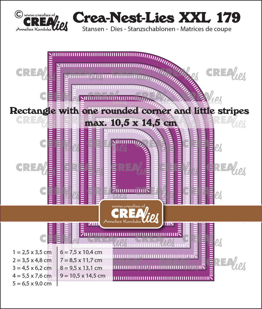 Crealies Crea-Nest-Lies XXL Dies Rectangle with One Rounded Corner and Little Stripes (CLNestXXL179)
