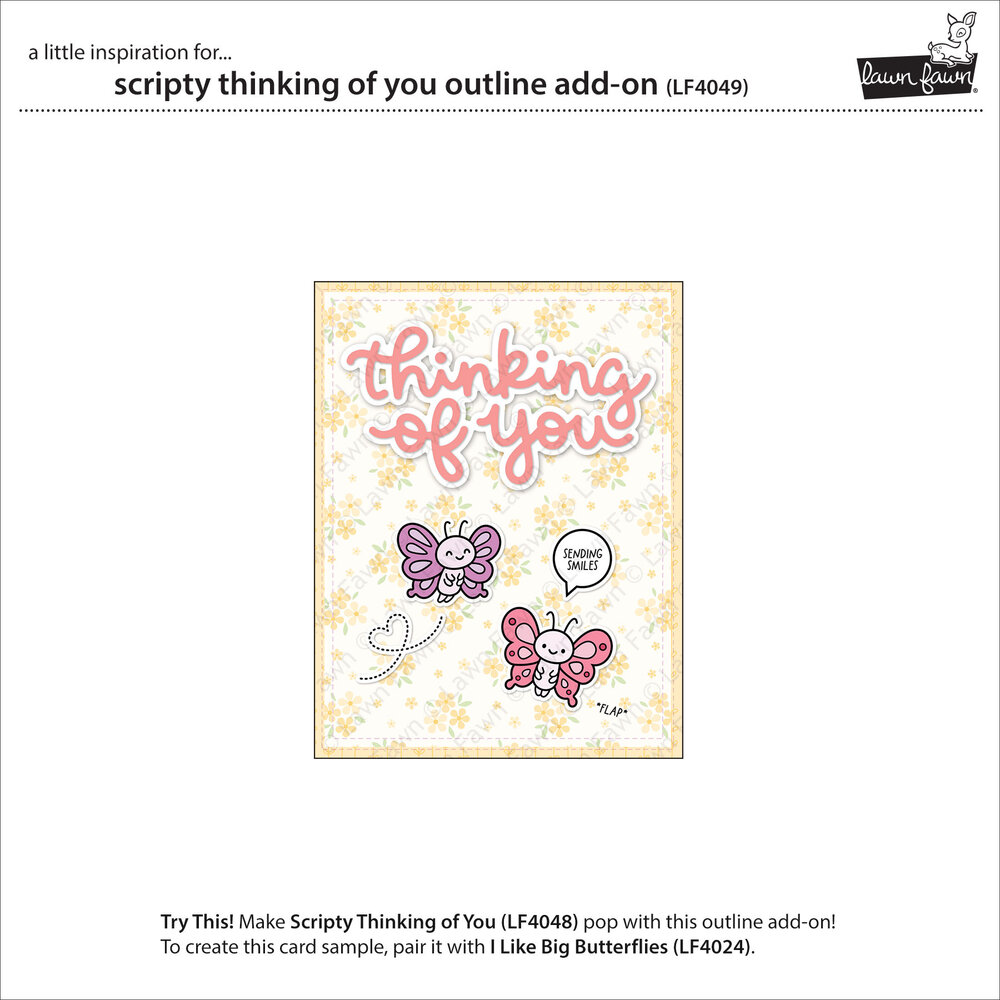 Lawn Fawn Scripty Thinking Of You Outline Add-On Stand-Alone Lawn Cuts Dies (LF4049)