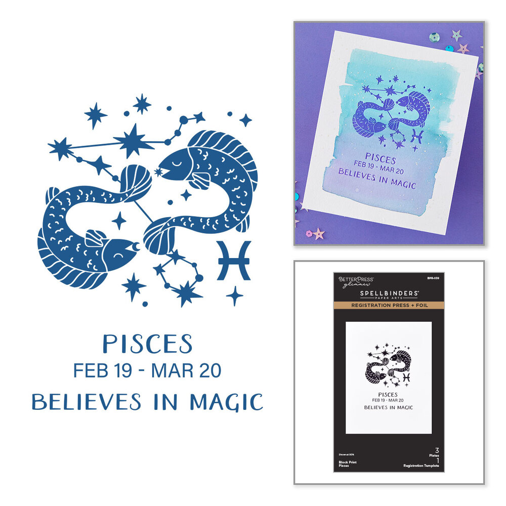 Spellbinders Block Print Zodiacs Registration Press + Foil Plate Pisces (BPR-039)