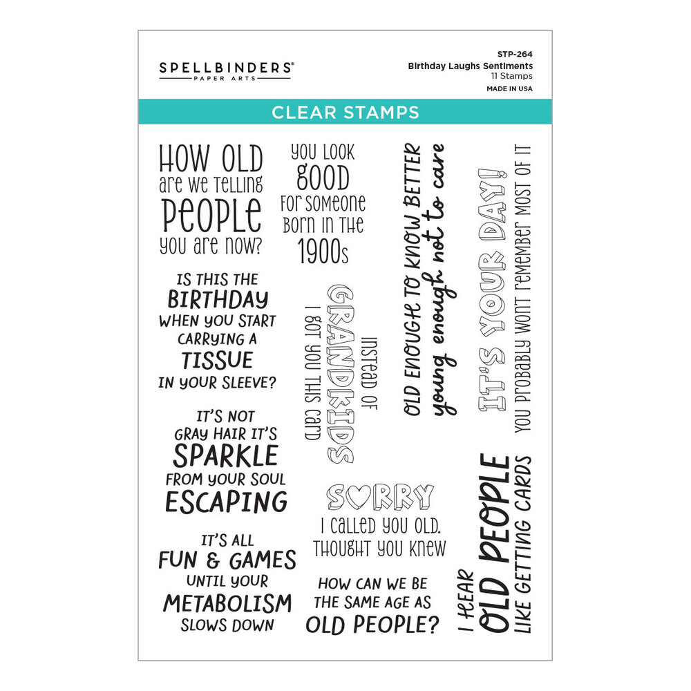 Spellbinders Aged to Perfection Clear Stamp Set Birthday Laughs Sentiments (STP-264) Spellbinders Aged to Perfection Clear Stamp Set Birthday Laughs Sentiments (STP-264)