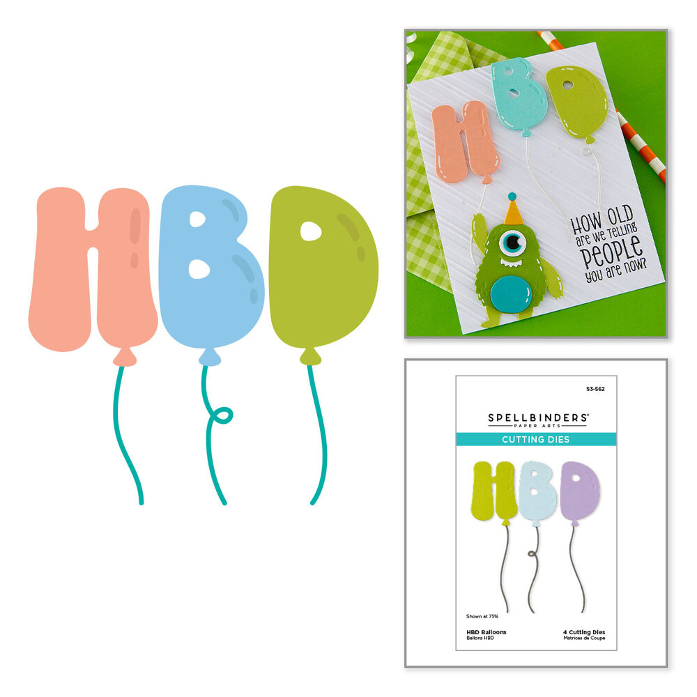 Spellbinders Aged to Perfection Etched Dies HBD Balloons (S3-562)