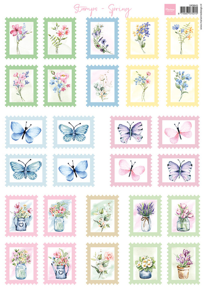 Marianne Design Decoupage Sheet A4 Stamps Spring (VK9645)