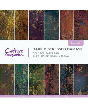 Crafter's Companion Dark Distressed Damask 12x12 Inch Gold Foil Paper Pad (CC-PAD12-DDDA)